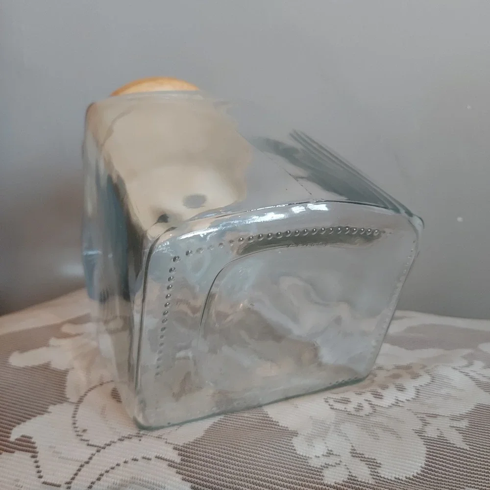 Vintage Slanted Square Glass Apothecary Jar with Wood Lid Clear 6x9x5.25in